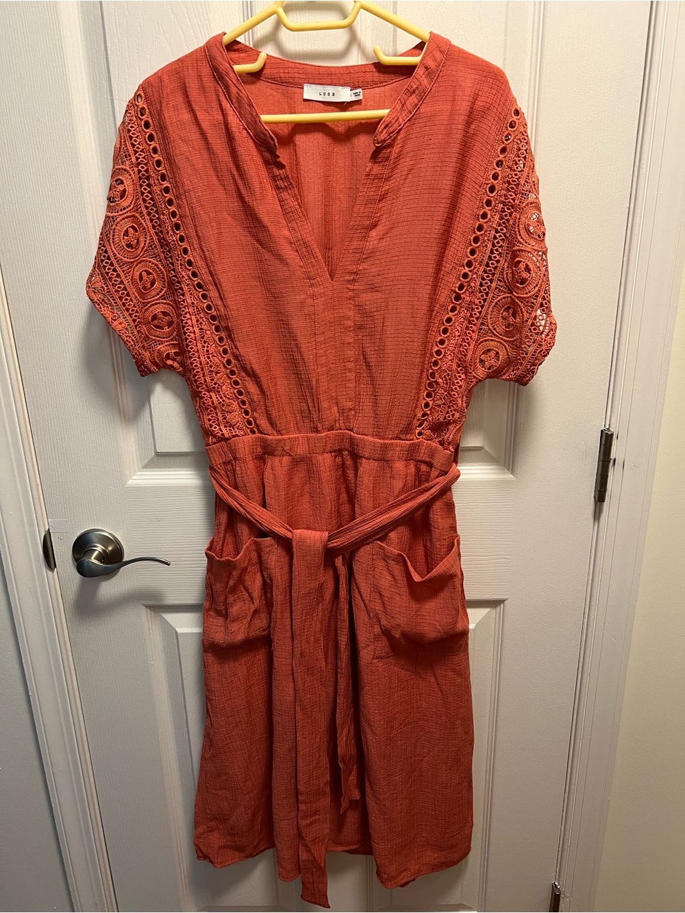 Lush Coral Women's Orange Lace Detail Midi Dress